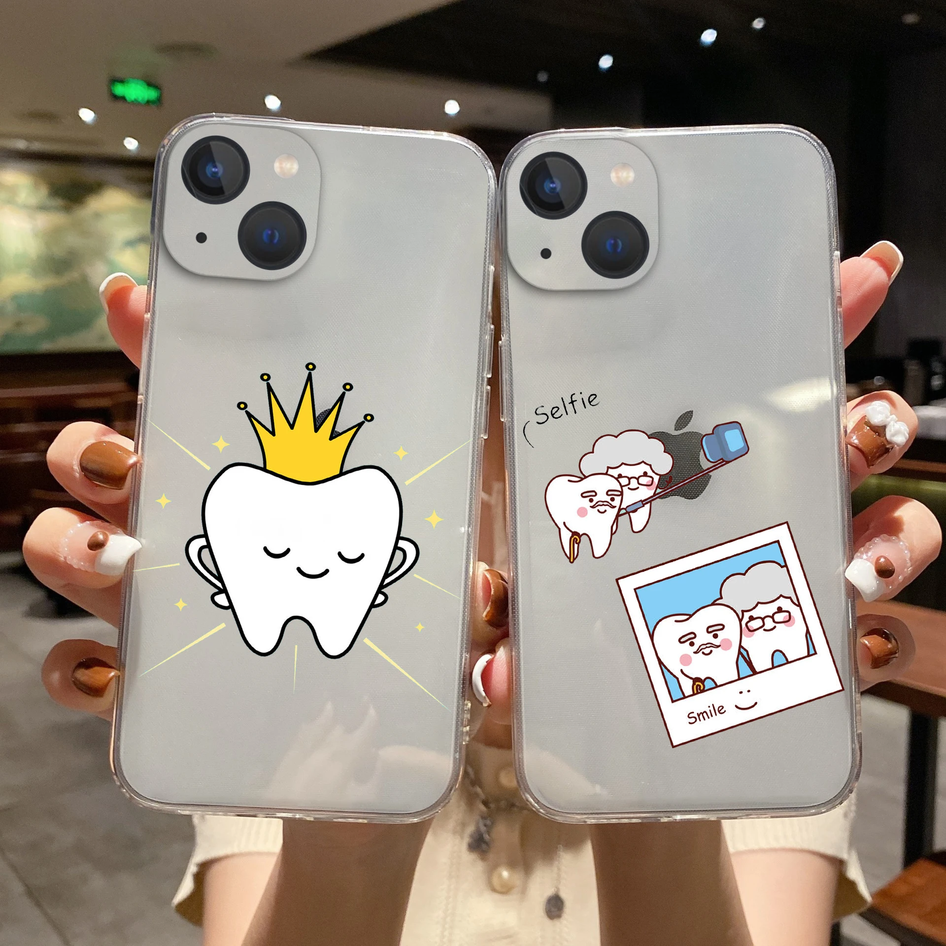 

Luxury Cute Catoon Tooth Dentist Phone Case For iPhone 13 12 11 14 Pro Max XS Max XR X 8 7 Plus Clear Silicone Soft Bumper case
