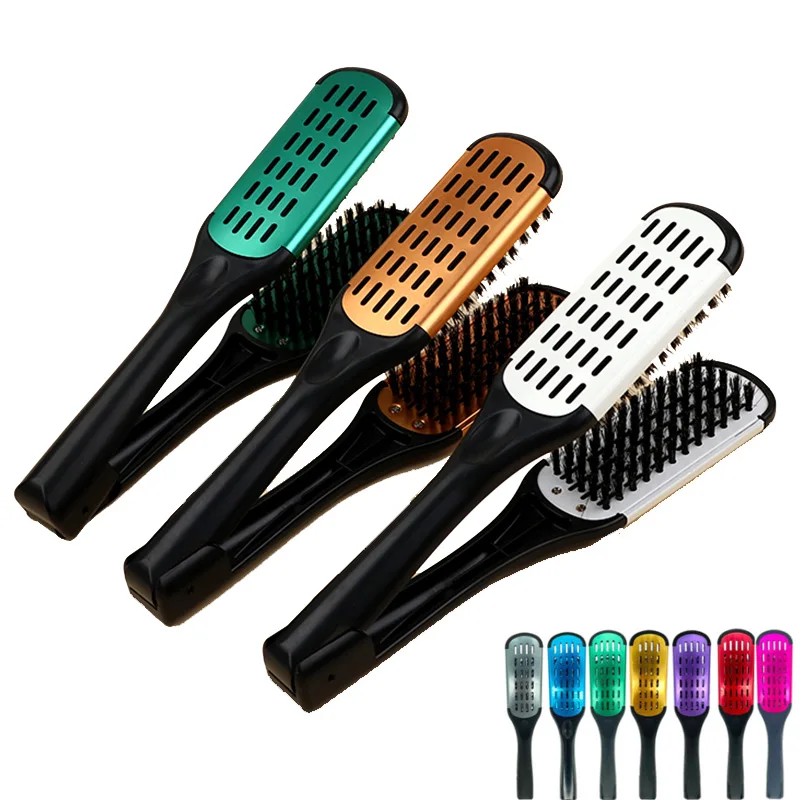 

Pro Hairdressing Straightener Nylon Hair Straightening Double Brushes V Shape Comb Clamp Not Hurt Styling Tools DIY Home