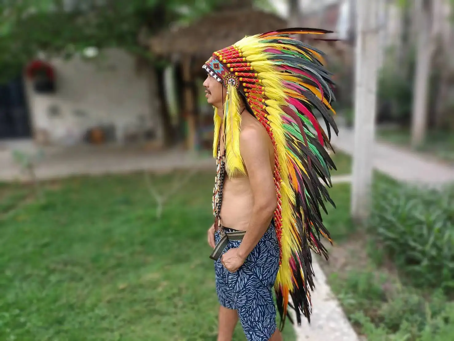 Индийская шапка мужской головной убор с красочными перьями для американской