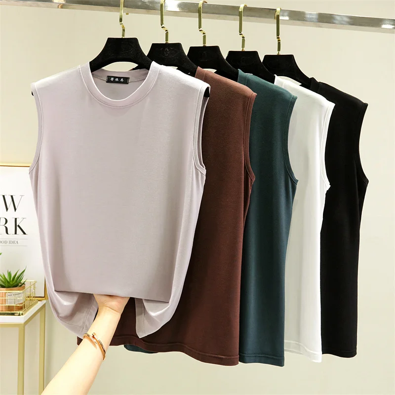 Женский Тонкий жилет из модала летний свободный Приталенный топ с круглым