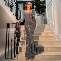 sexy mermaid evening dresses 2022 for women long sleeves sweetheart velvet sequin wedding formal prom party gowns robe de soiree