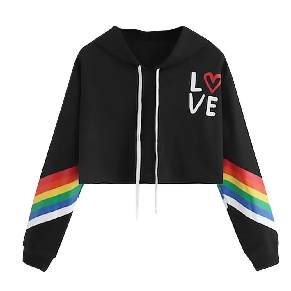 

Women's Long Sleeve Hoodie Pullover Rainbow Letter Print Sweatshirt Blouse Tops Womens Hooded Sweatshirts Pullover Green with