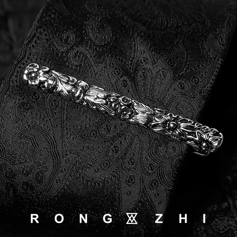 Фото Rongzhi Flower of Glory Ретро-узор Античный стиль Трехмерный тисненый цветочный мужской деловой зажим для галстука №4