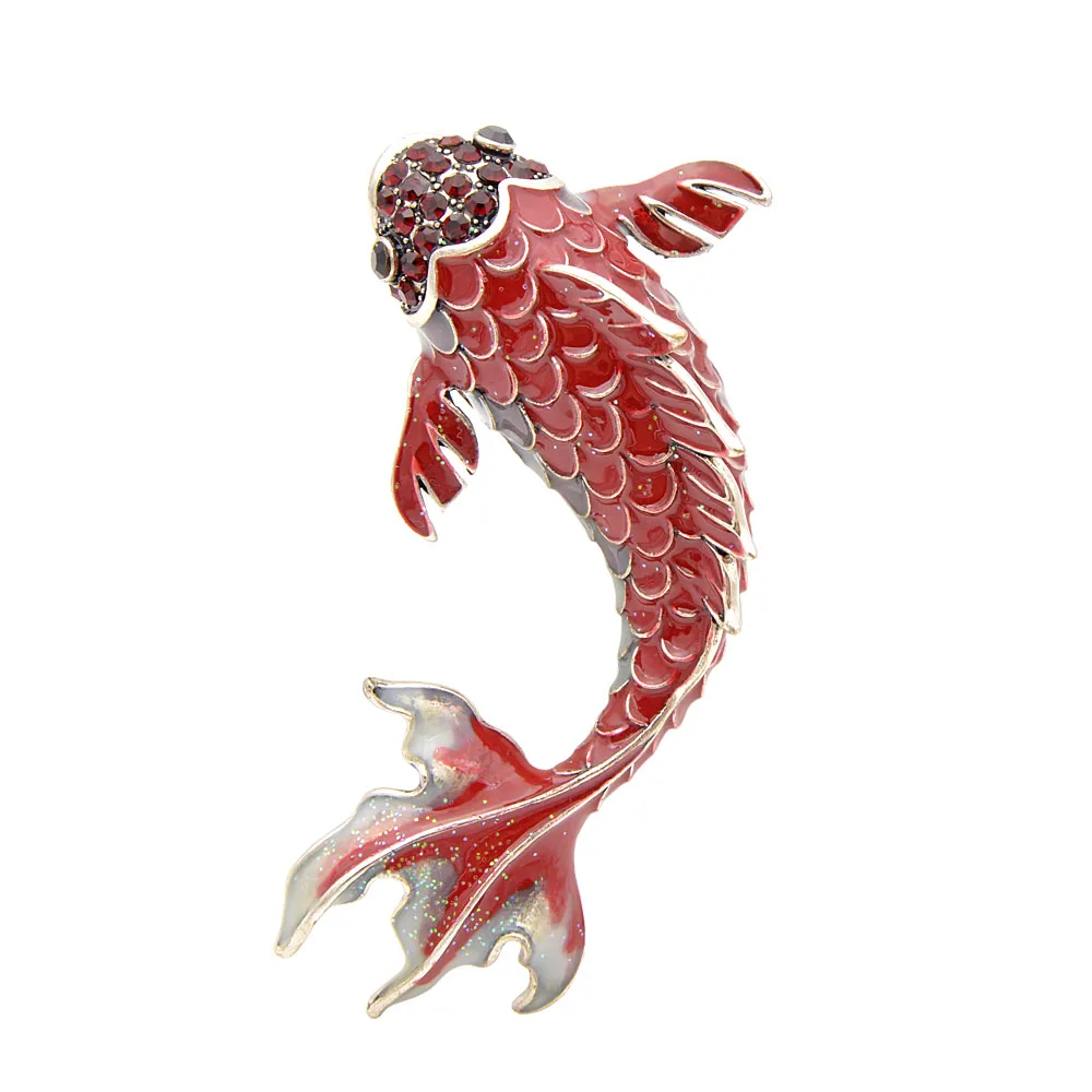 

CINDY XIANG 3 Colors Available Red Enamel Fish Brooches for Women Large Carp Pins Animal Style Fashion Jewelry Coat Broch