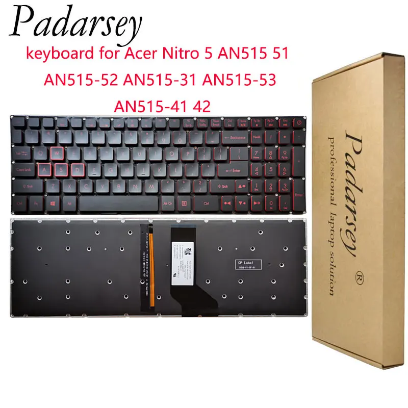 Padarsey Backlit Teclado dos Eua para Acer Nitro An515 51 An51552 An51531 An515-53 An51541 42 Teclados do Portátil Teclas Vermelhas