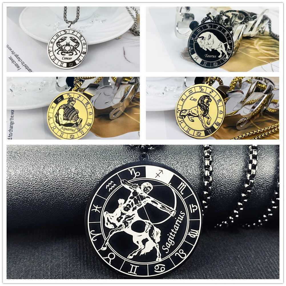 Знаки зодиака Tangula 12 созвездий знаки Ожерелья Панк Ретро Высококачественная