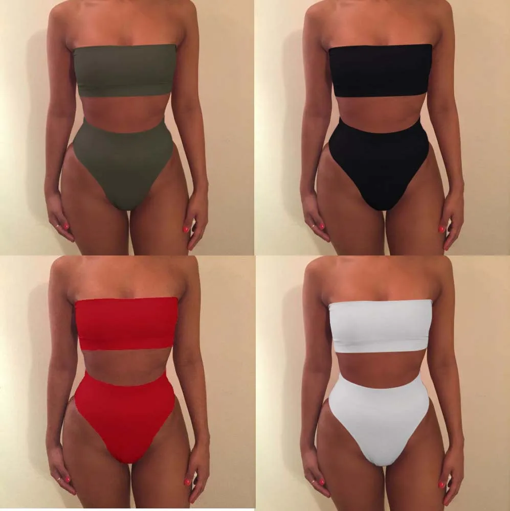 

2022 spring and summer sexy solid color tube top split two-piece swimsuit