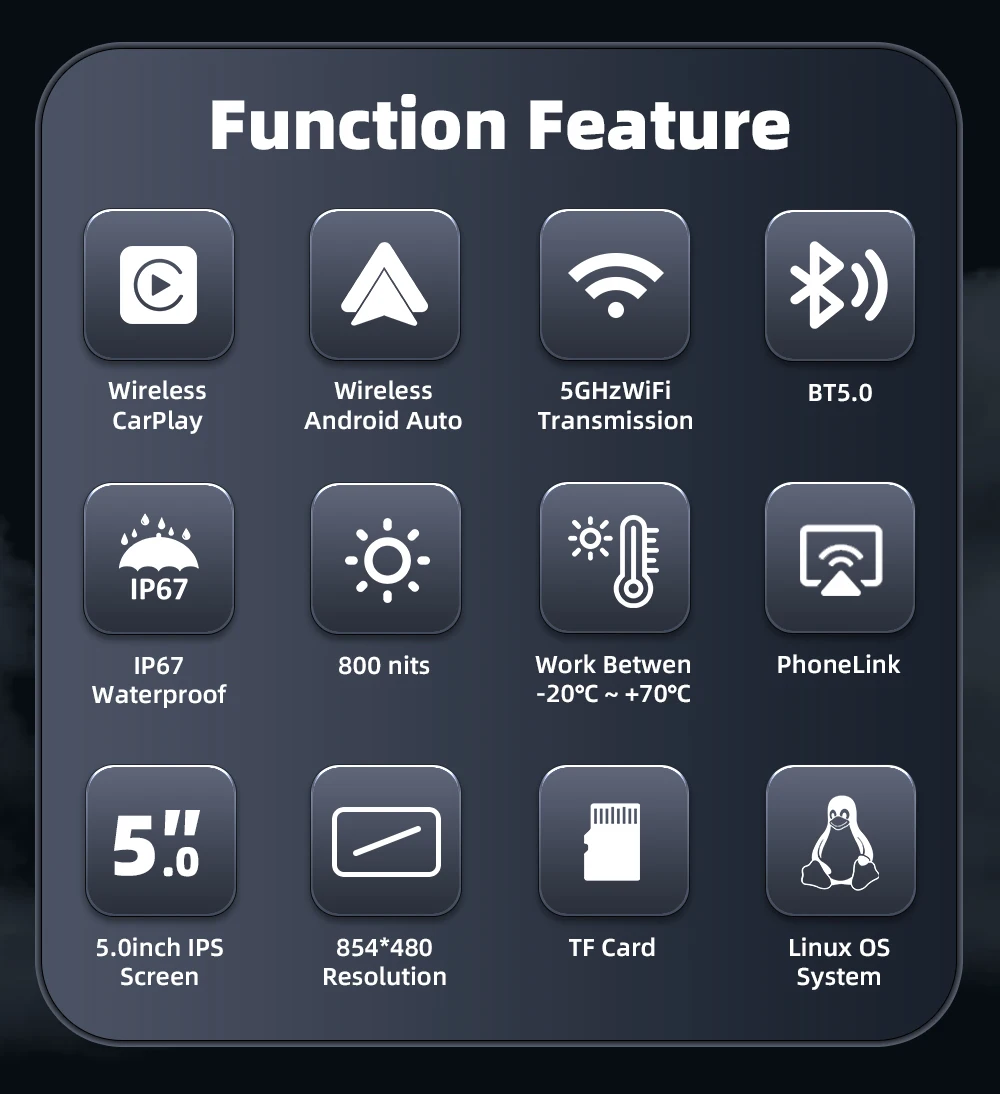 Фото EKIY IP 67 18-язычный WIFI BT5.0 мотоциклетный CarPlay 5-дюймовый беспроводной экран с поддержкой Android Auto, навигация для мотоциклов с TPMS №2