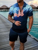 fashion t shirts solid color suits sports beach casual mens zip up polo shirts and shorts high quality mens streetwear