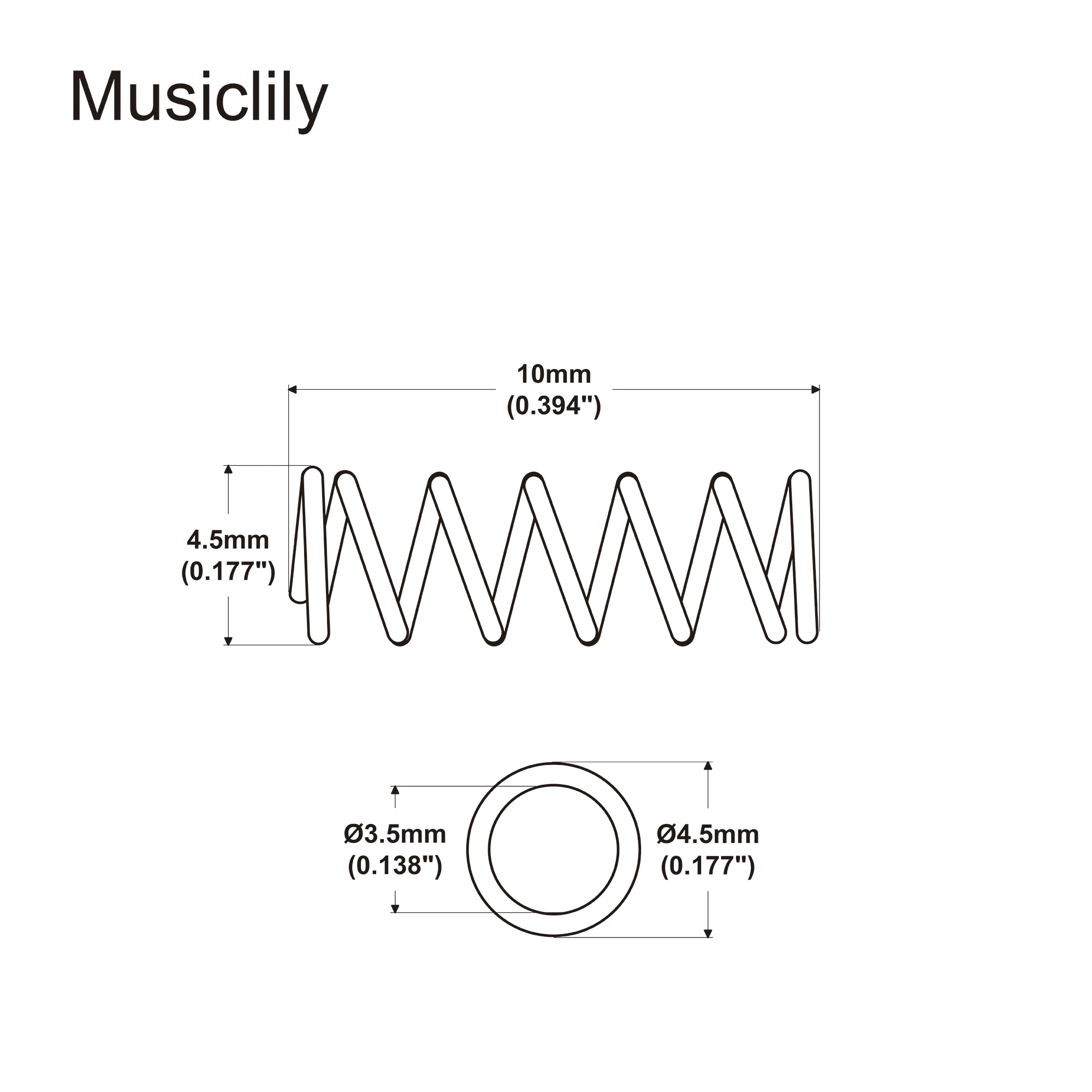 Фото Musiclily Pro 10x4,5 мм пружины из нержавеющей стали/стальные пружины для седел бриджа электрогитары и бас-гитары (набор из 20 шт.) №2