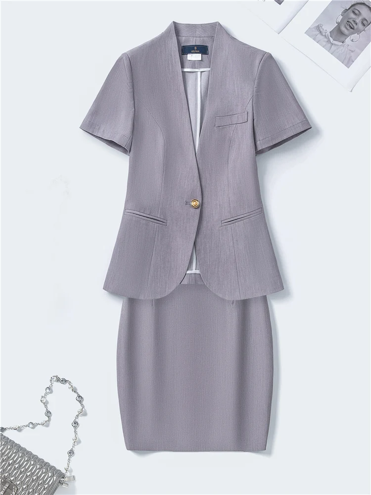Women Elegant 2 Piece Blazers Sets Suits Formal Uniform Styles With Tops & Skirt Ladies Office Work Wear Professional Skirt Suit