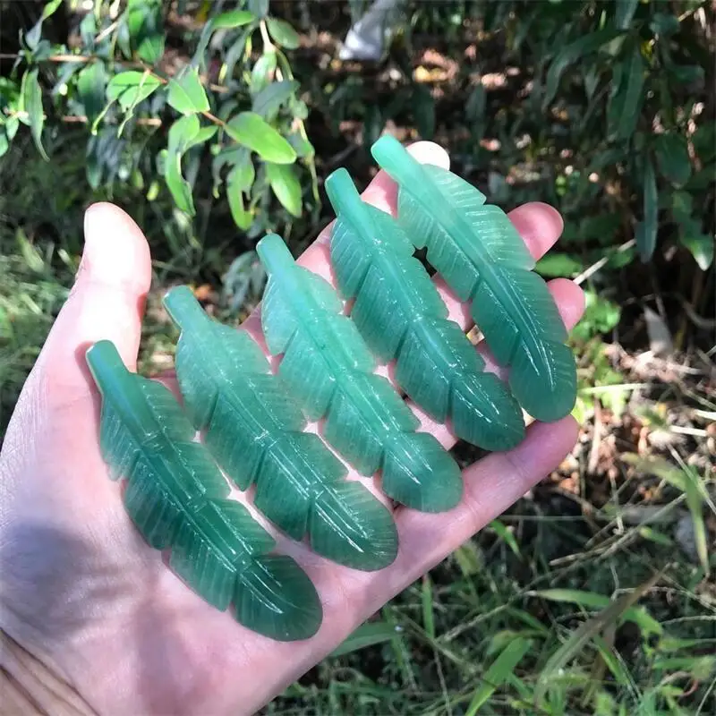 

8cm Lucky Feather Figurine Hand Carved Natural Green Aventurine Jade Stone Craving Healing Statue Decor Home Decoration 1pcs