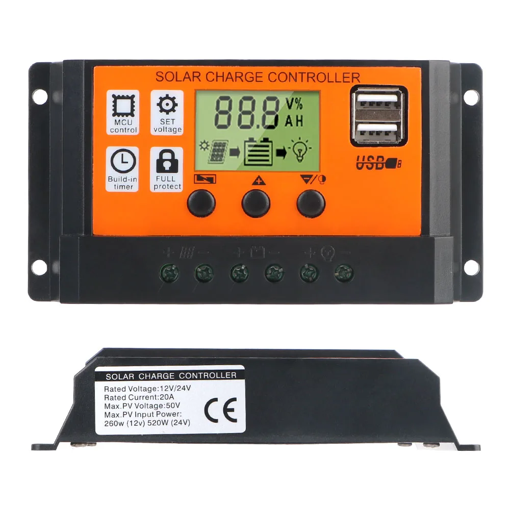 Аксессуар ЖК-дисплей 10A 20A 30A 12V 24V Встроенный таймер Автоматическое распознавание