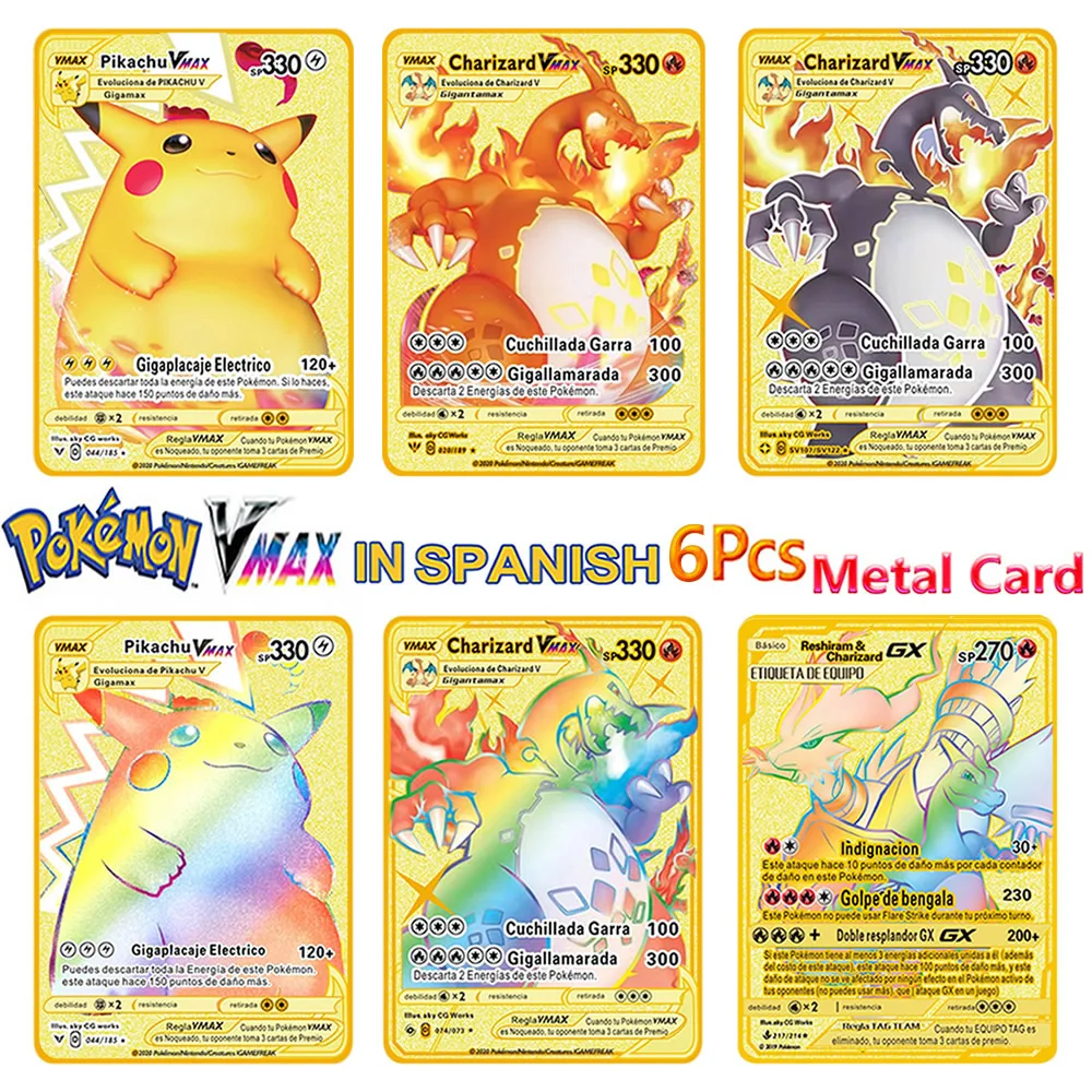 Набор покемонов из 6 предметов набор металлических карт с покемонами испанский