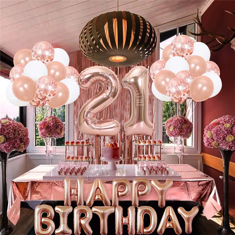 

1 Set Bachelor Party Letters Happy Birthday Balloon Set Rose Gold Numbers 30 40 50 60 Years Old Adult Gift Anniversary Party