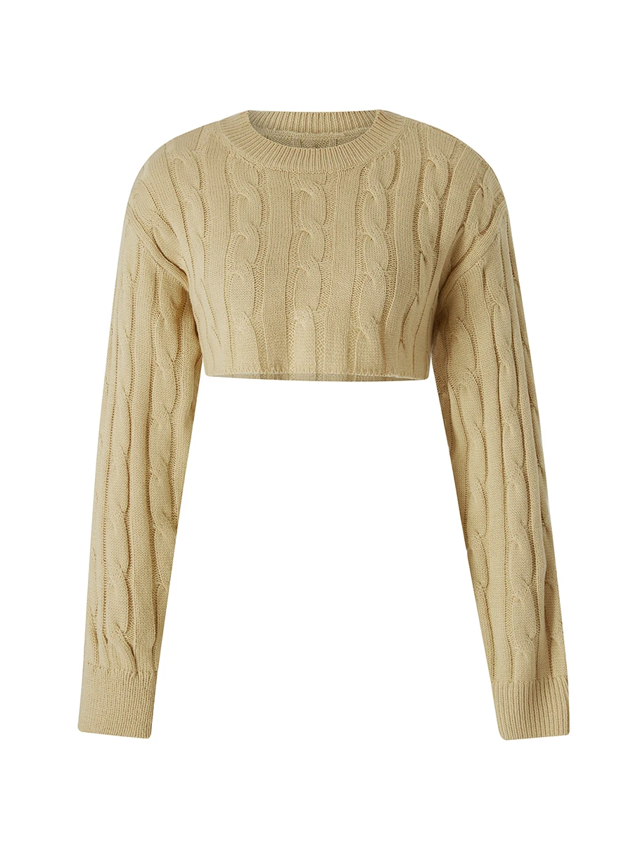 

Women s Y2k Knit Cropped Tops Solid Color Long Sleeve Round Neck Pullover Casual Knitted Sweaters