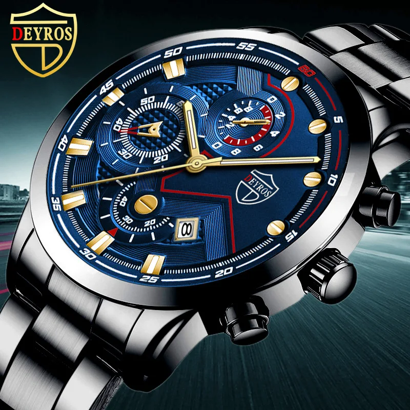 

Светящиеся мужские часы из нержавеющей стали, мужская мода, календарь, кварцевые часы DEYROS watch spot