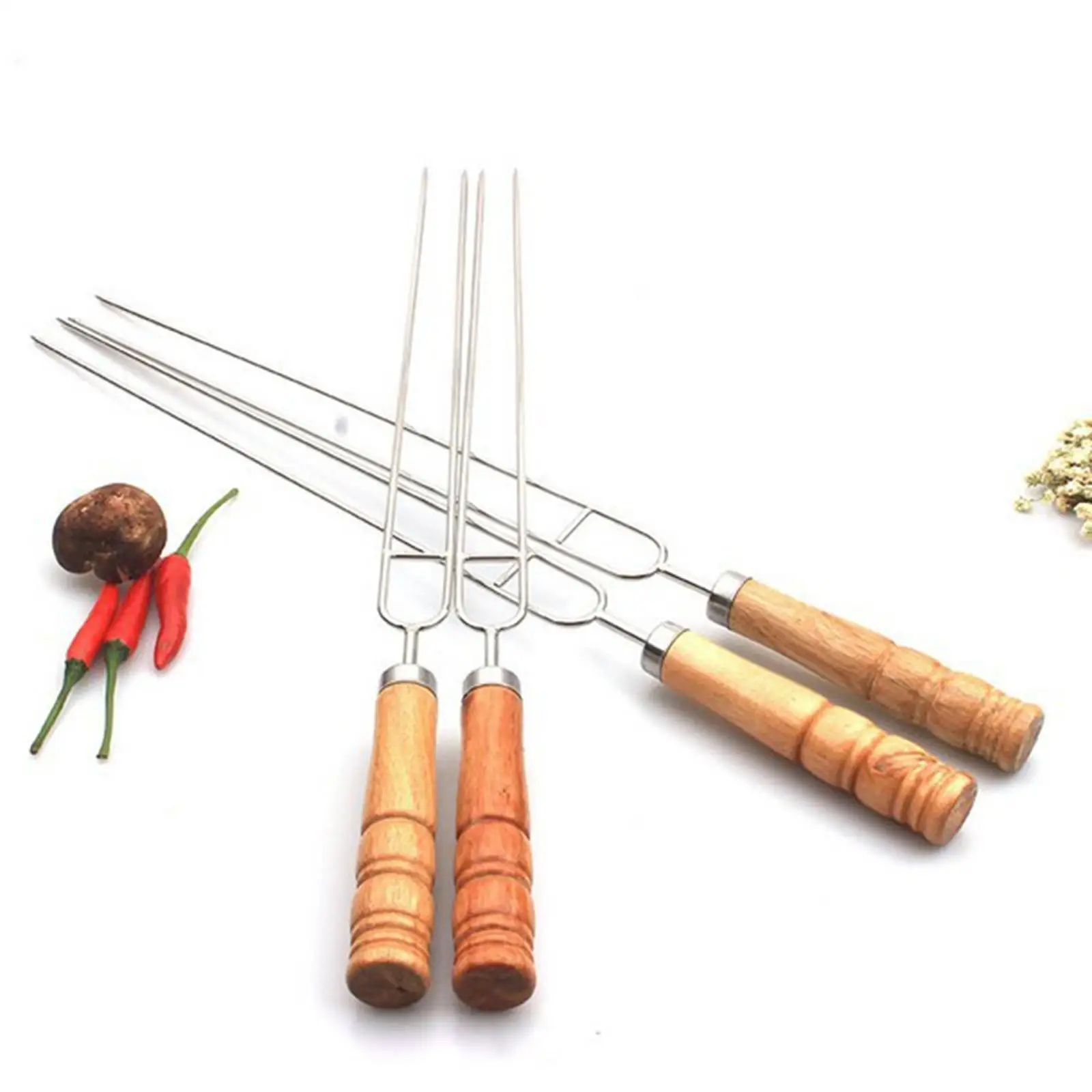 6pcs Barbecue Grill Fork Stainless Steel U-Shaped BBQ Skewer With Anti-scald Wooden Handle Metal Fork Set for Outdoor BBQ Grill 6pcs Barbecue Grill Fork Stainless Steel U-Shaped BBQ Skewer With Anti-scald Wooden Handle Metal Fork Set for Outdoor BBQ Grill