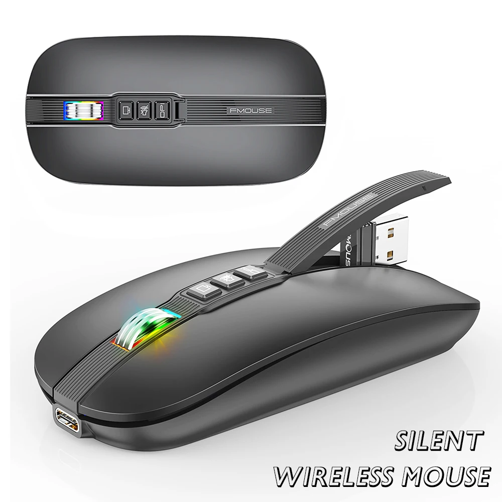 

Тонкая Бесшумная беспроводная мышь для путешествий с USB-приемником, 2,4G, Bluetooth 5,1, два режима, 2400 DPI, кнопка быстрой отключения звука и возврата ...