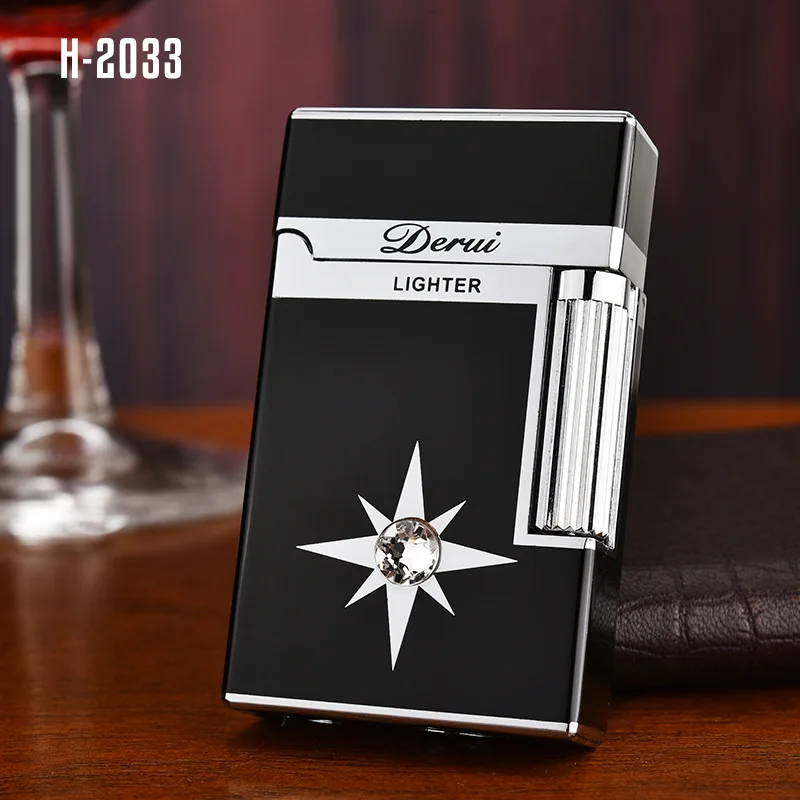 Derui Luxury Side Press Lighter Ping Sound Metal Butane Lighter Inflatable Cigarette Lighter Smoking Accessories For Men Gifts images - 6