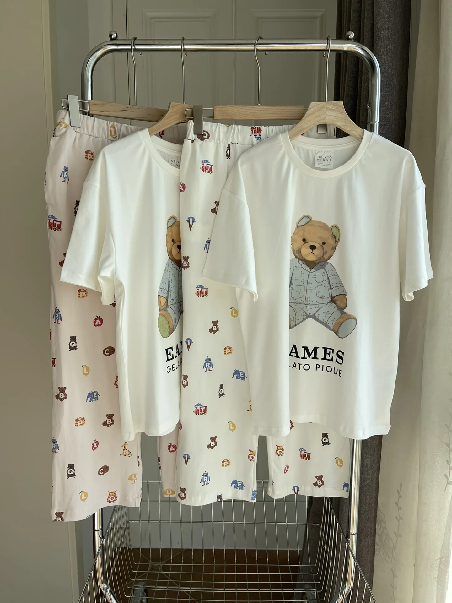 Gelato pique Room Wear Jeans 2023 Spring New Women's Pajamas Eames Joint Name Bear Printed Long-Sleeved T-shirt Pants