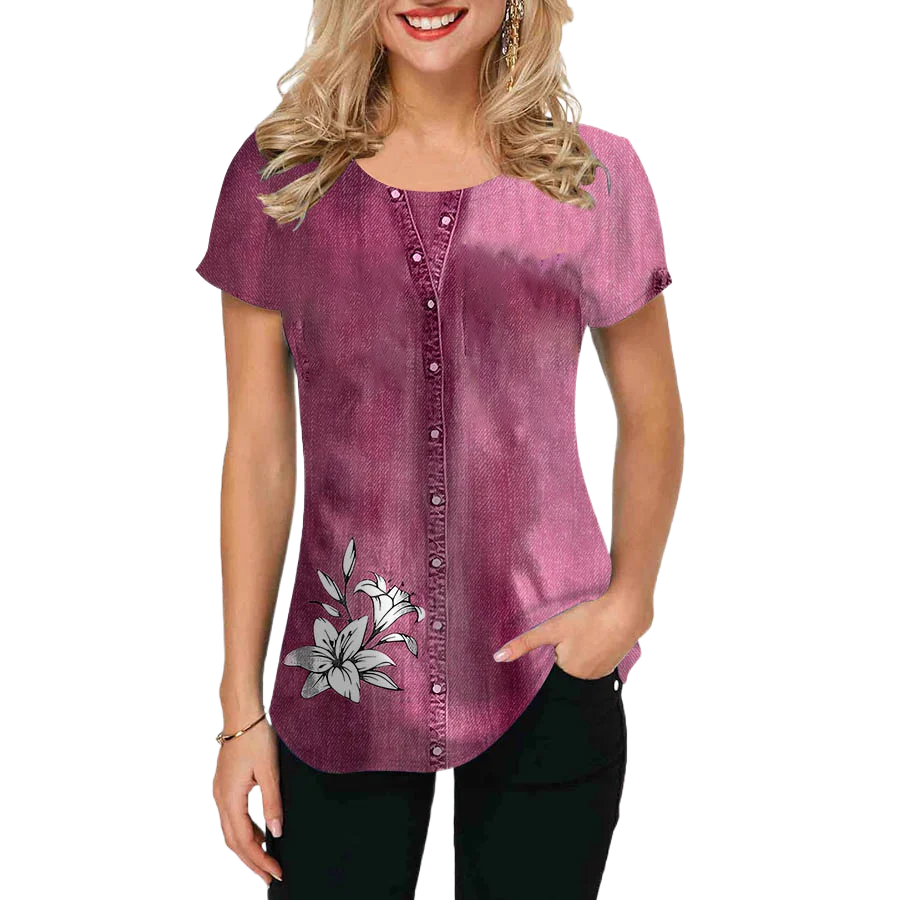 

2023 Summer Women's 3D Floral Printing Harajuku Tops T Shirt Clothing Fashion Short Sleeve Tees Casual Oversized Women T-Shirts