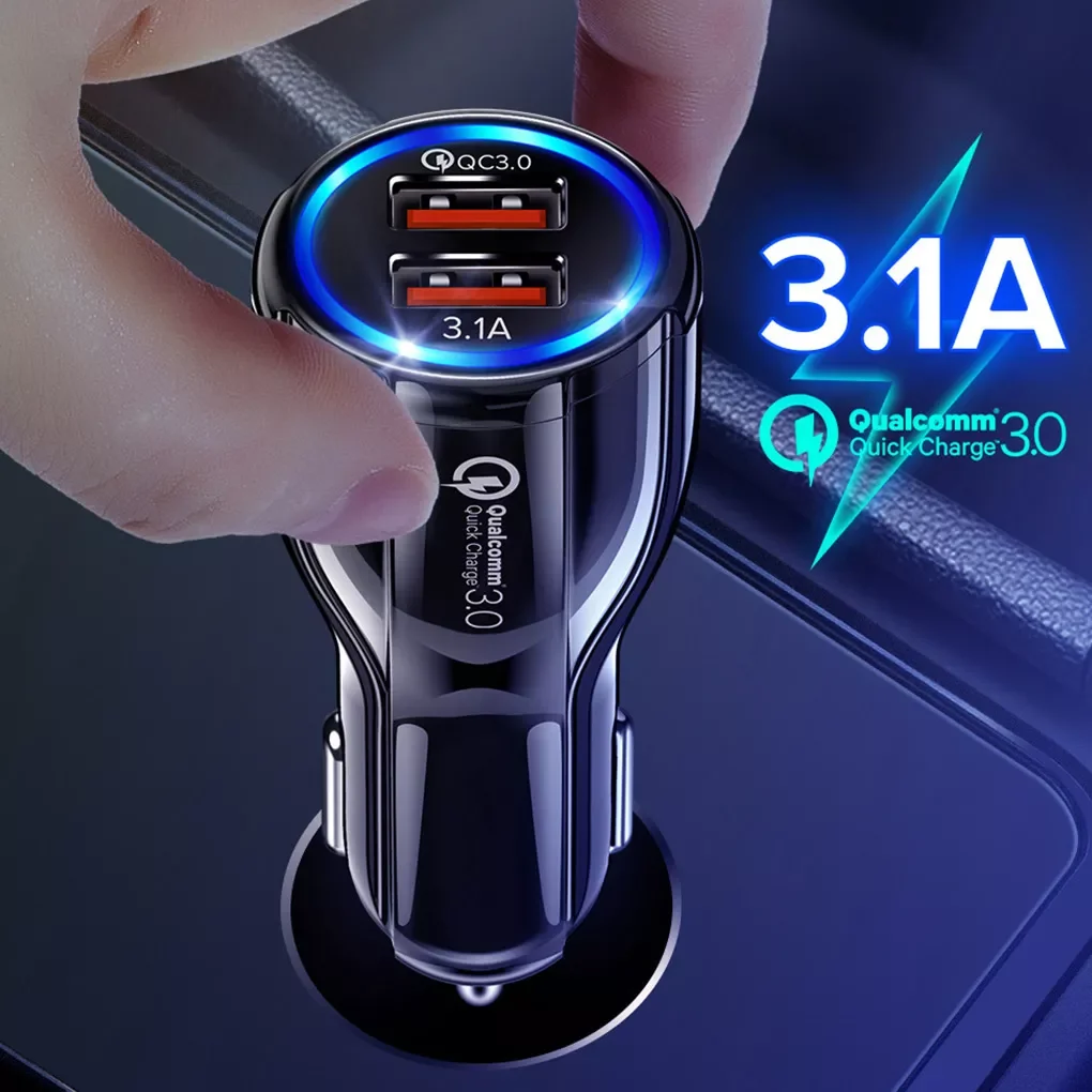 

QC3.0+3.1A Dual USB Car Charger LCD Display 12-24V Cigarette Socket Lighter Fast Charger Power Auto USB Adapter Upgraded