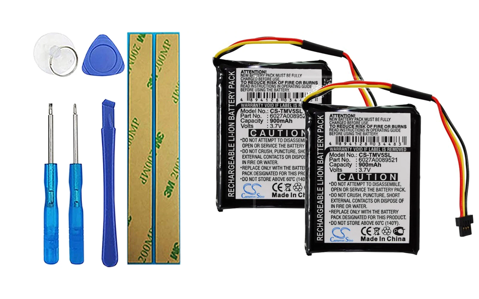 

2pack 900mA Battery for TomTom 4EK0.001.01, ONE IQ, V5 6027A0089521