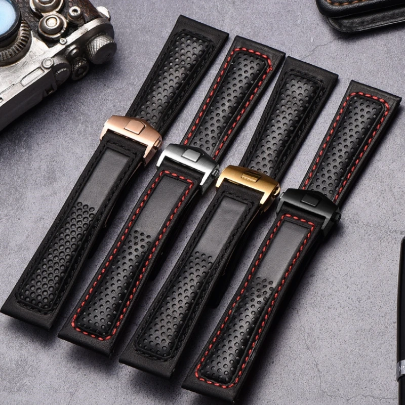 

Frosted Genuine Leather Watch Strap For T Carreraa diving Monacoo F1 Series Breathable Watch Chain 22mm Men Watchband