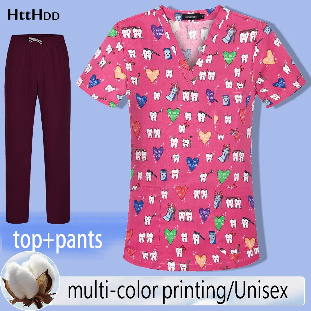 

Wholesale Price Hospital Scrub Uniform Suit Doctor Surgery Uniform Dental Office Work Clothe Nurse V-neck Scrub Top Three Pocket