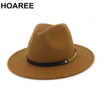 hoaree wool fedora hat wide brim felt hat women khaki casual jazz hats men with chain solid autumn winter brand panama hat