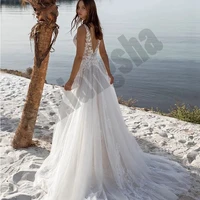 charming white wedding dresses pleat appliques vestidos de novia v neck tank sleeveless woman open back special robe de mariee