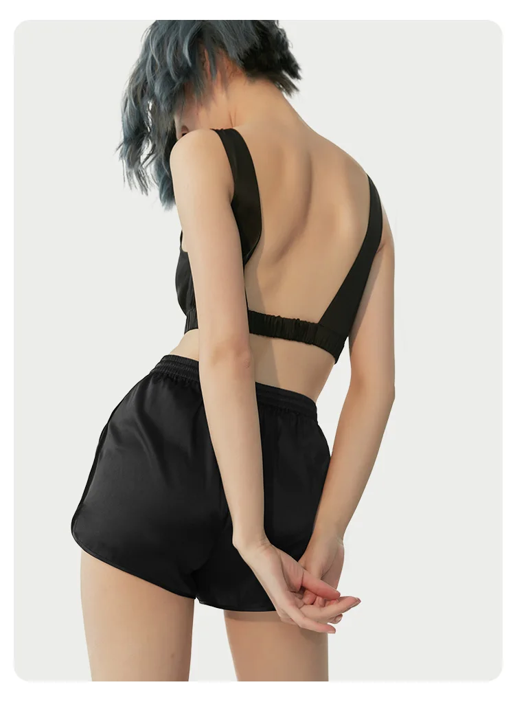 Winslter 6A 93% натуральный шелк черный бюстгальтер спортивные шорты пижамный комплект