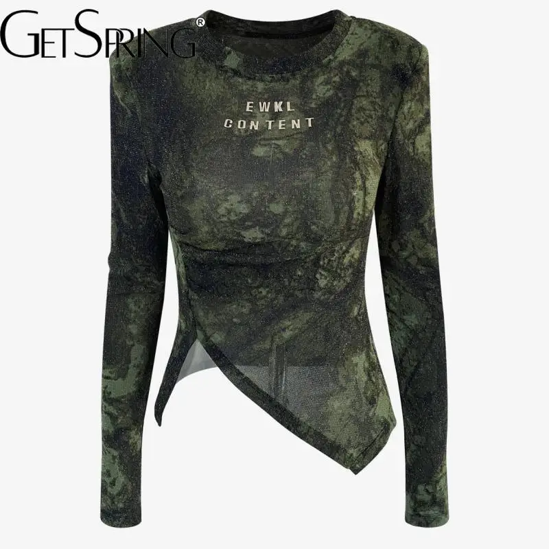 

Getspring женская футболка, необычная футболка с длинным рукавом и буквенным принтом, женские асимметричные сексуальные топы, женские топы, нов...