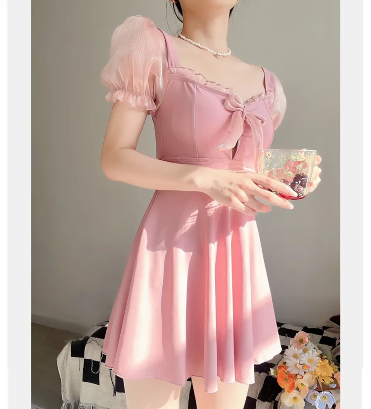 Korean Version Backless INS Wind One-Piece Swimsuit Thin Section Small Fresh Sexy Girls Spa Bow Swimsuit