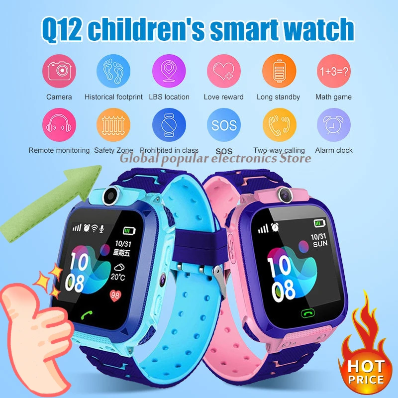 

Q12 Smart Phone Watch Waterproof For Children Student 1.44 Inch Touch Screen Smart Watch Dial Call Voice Chat Precise positionin