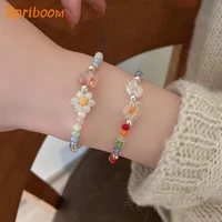 colorful crystal beaded women bracelets acrylic sweet flower romantic bracelet handmade elastic rope wrist chains bangle jewelry