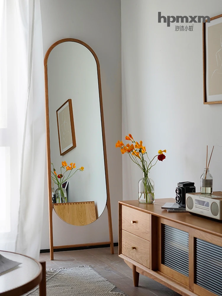 

TLL Dressing Mirror Nordic Home Wall Mount Mirror Full Body Solid Wood Floor Mirror