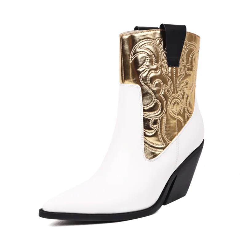 

Ankle Boots for Women, Autumn Winter 2022 Brand New Street Style Mixed Color Chunky High Shoes, Western Cowboy Boots Chelsea 43