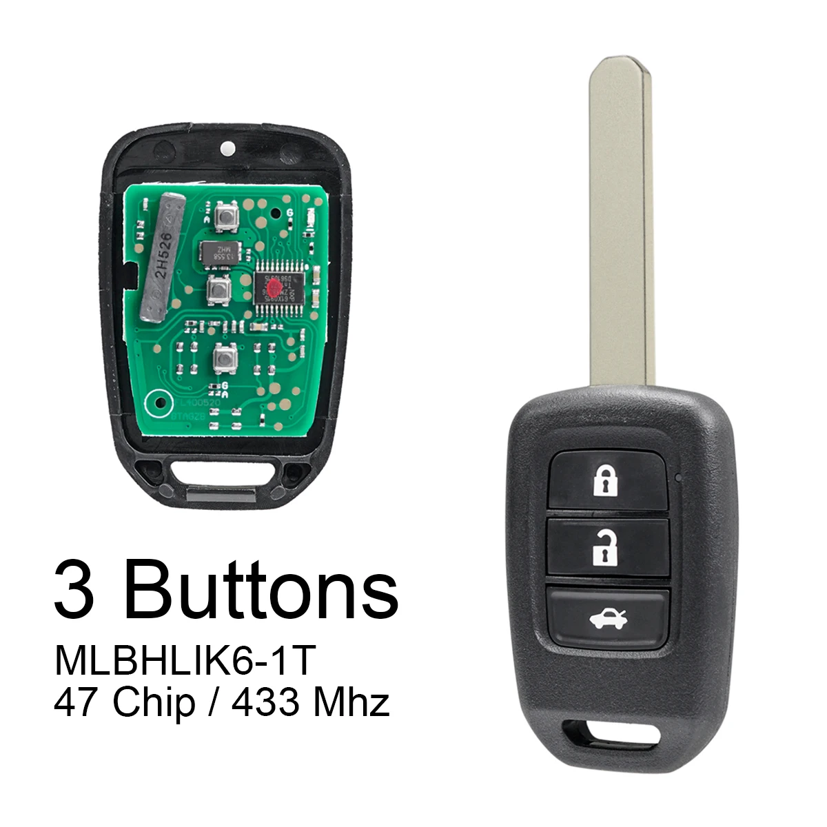 

433Mhz 2Buttons Car Remote Key with ID47 PCF7961 Chip / MLBHLIK6-1TA Fit for Honda 2013-2015 CRV 2013-2017 Accord Civic