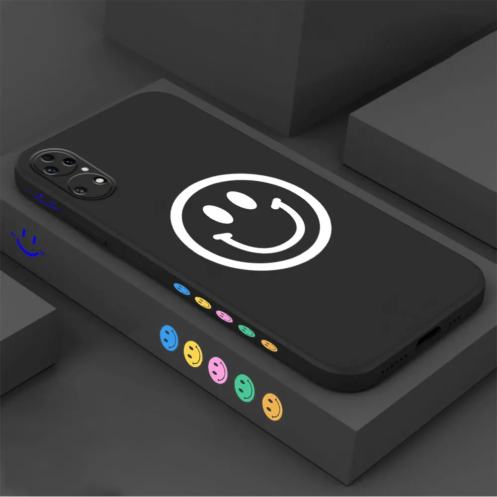 Consciousness Smile Face Phone Case For Huawei P60 P50 P40 P30 P20 Mate 50 40 30 20 20X 10 Colour Liquid Silicone Cover Funda