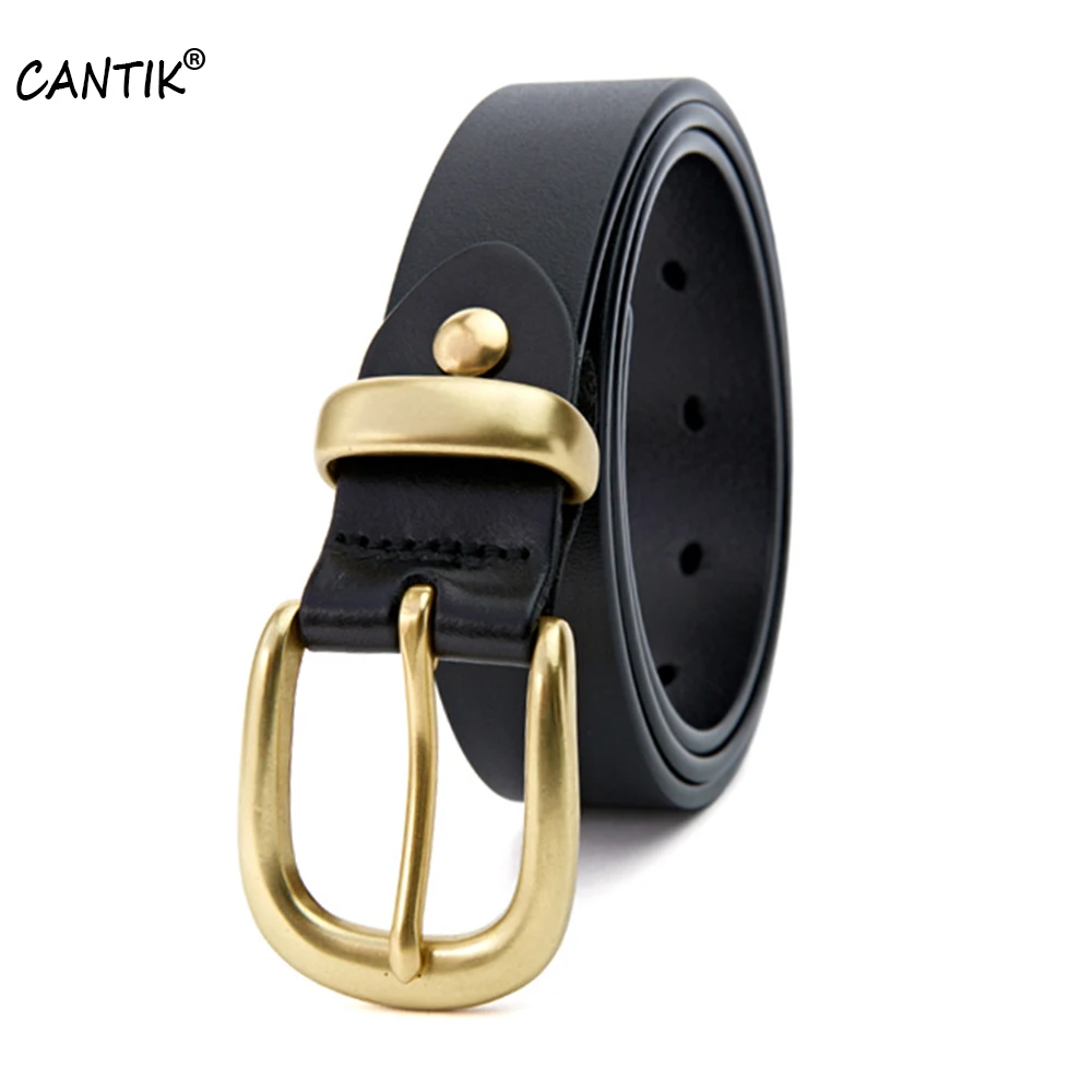 

CANTIK Retro Styles Brass Pin Buckle Metal Jeans Female Styles Accessories Top Quality Real Solid 100% Cow Genuine Leather Belts