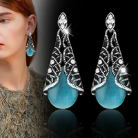 leeker female vintage black blue pink white opal drop earrings antique silver color women wedding party jewelry zd1 xs2