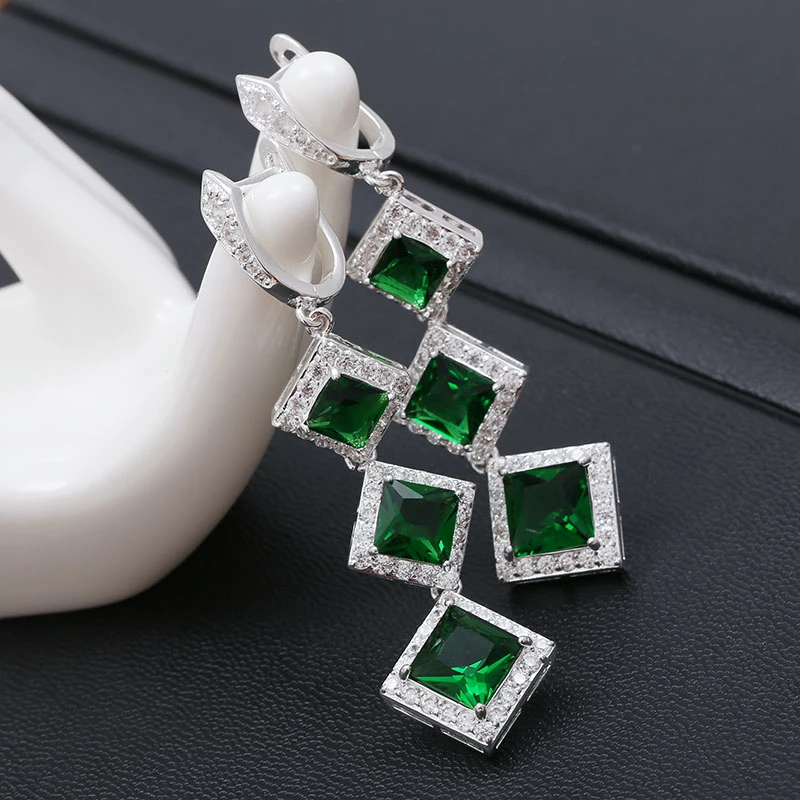 

Light Luxury Fashion Long Green Stone Earrings for Women Trendy Square Glass Filled Drop Dangle Pendientes Fashion Jewelry