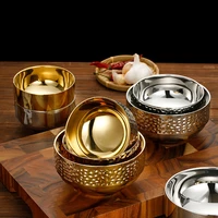 304 stainless steel food bowl double layer heat insulation household rice pot noodle dish golden