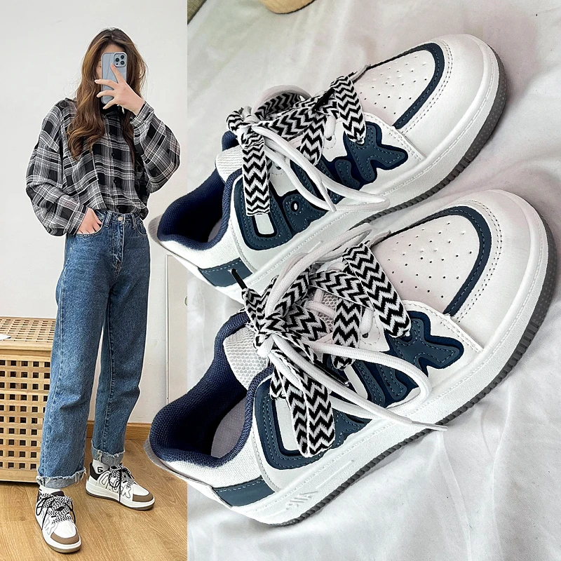 Spring New 2023 Women's Sneakers Haze Blue Love Breathable Students Casual Sports Shoes Women Couple Borads Shoes