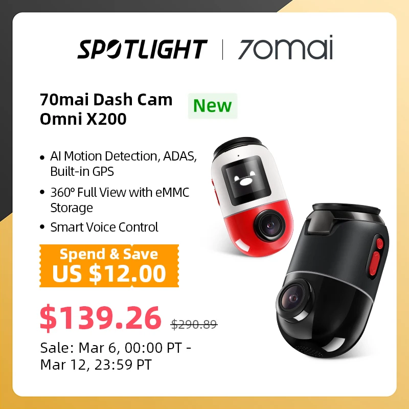 Видеорегистратор 70mai Omni X200, 360 °, Full View, GPS, ADAS - купить по выгодной цене - Апрельский топ товаров с Али