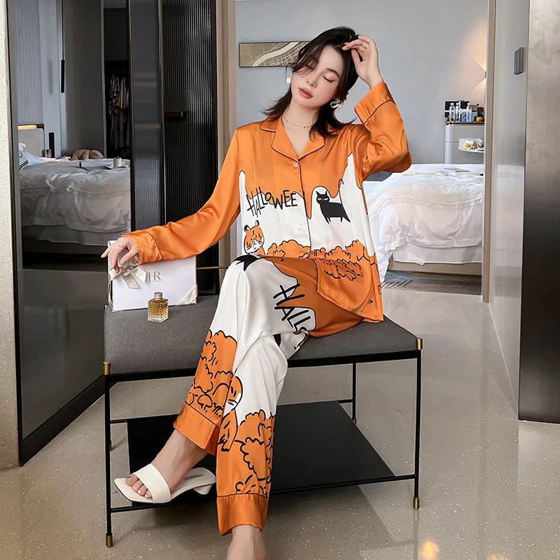 

2022 New Lounge Wear Casual Sleepwear Women 2 Pieces Shirt&Pants Pajamas Set Loose Pyjamas Home Clothes Soft Pijamas Suit