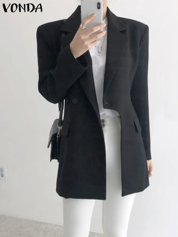 

VONDA Women Office Casual Blazer 2023 Fashion Long Sleeve Coat Lapel Collar Autumn Formal Elegant Outwears Solid Color Coats