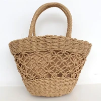 casual hollow straw woven women handbags summer beach straw bucket bags for women high capacity travel weave hand bags woman bag